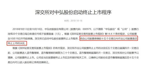 深交所启动中弘退市程序 24万股东面临考验图片 22558 500x237