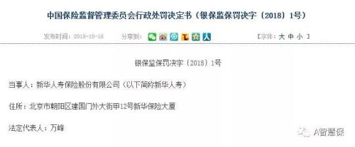 银保监会6张监管函+整合后首张罚单 新华人寿
