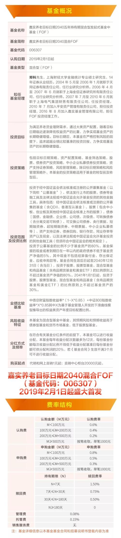 嘉实养老目标日期2040混合型基金中基金（FOF）2月1日起全国首发！
