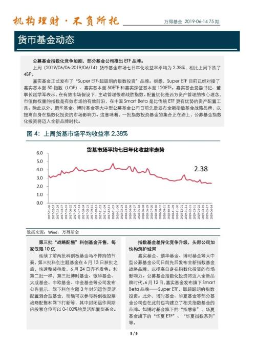 万得货币基金周报(2019-06-14):公募基金指数化竞争加剧,部分基金公司推出ETF品牌