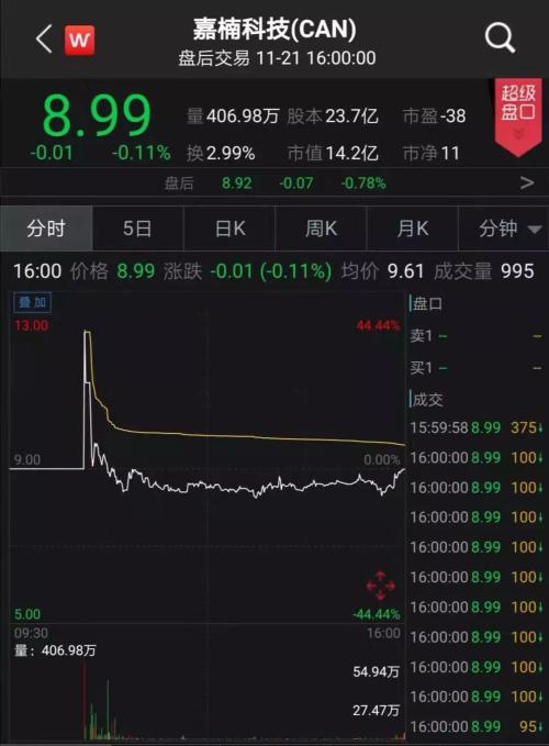 全球第二大比特币矿机厂商嘉楠科技在美上市 开盘高开40%收盘破发