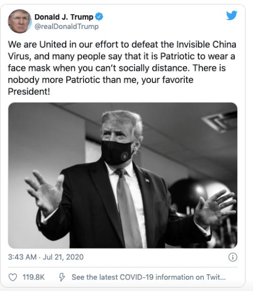 特朗普戴上“爱国”口罩，直呼“我们病死率最低”，然后被打脸！共和党要再“撒币”10000亿