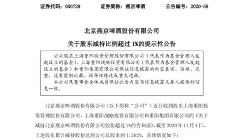 什么信号?重阳系连续出手!再度减持燕京啤酒,更透露下一步动作!