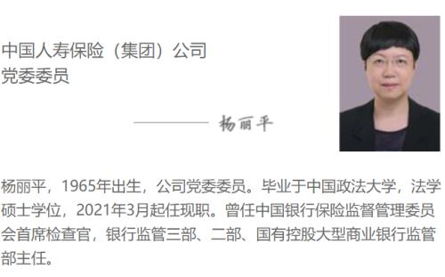 银保监会首席检察官杨丽平就任中国人寿党委委员