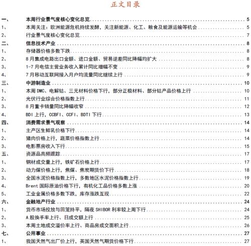 【招商策略】行业景气观察0907——建筑钢材成交量上行，欧洲能源危机持续发酵