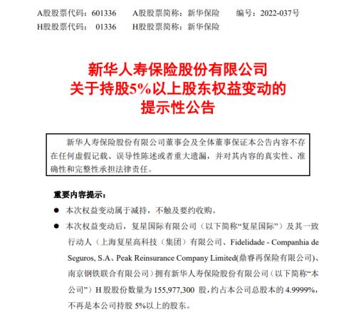 郭广昌再出手!减持新华保险,一天抛售超2600万股!复兴系总减持规模或超