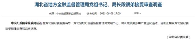 湖北省地方金融监督管理局党组书记、局长段银弟接受审查调查